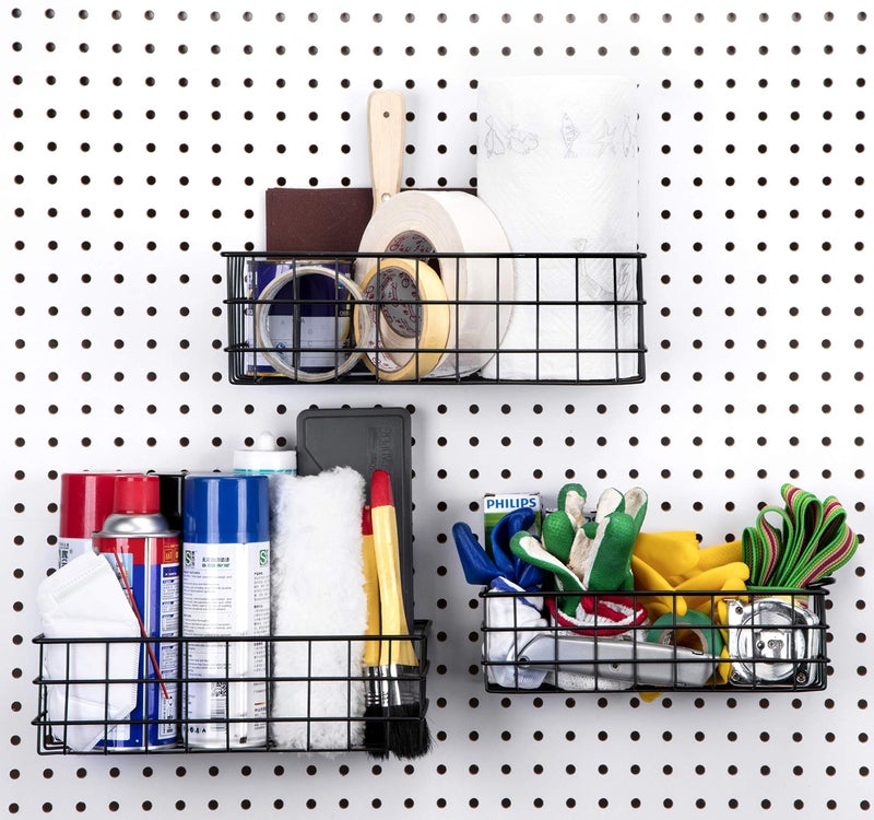 Right Arrange RightArrange Pegboard Baskets, Set of 3 Black - Hooks to Any Peg Board - Square Style Baskets Hold More - Organize Tools, Workbench, Accessories, Garage Storage - Wall Organizer Attachments - Image 2